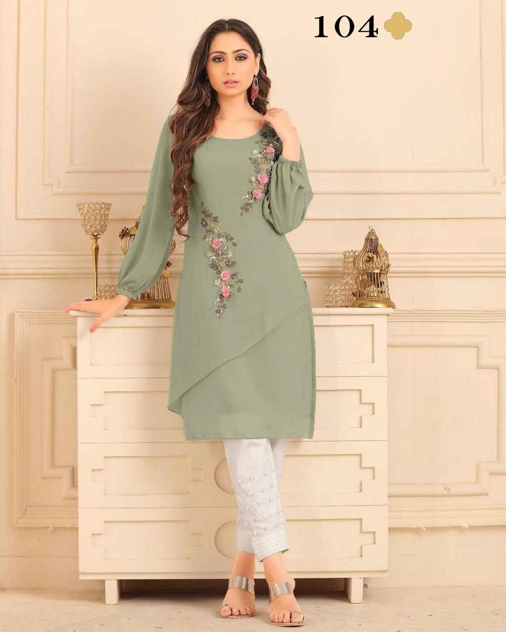 Long kurti sales with cigarette pants