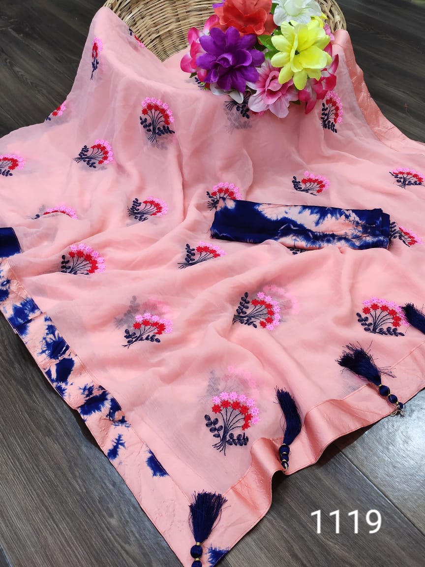 Thankar Designer Satin Embroidered & Handwork Saree Wholesaler in surat 