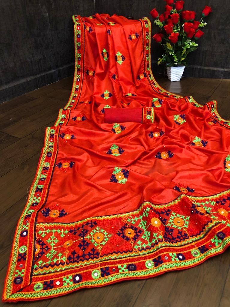 Thankar Aradhana Designer Vichitra Silk Embroidered & Thread Work  saree Catalog at Wholesale rate 
