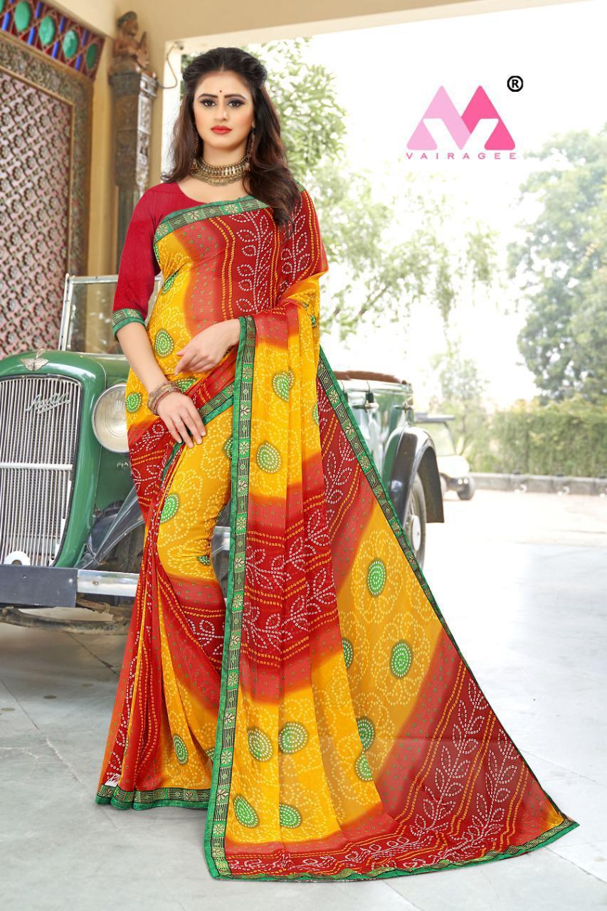 Thankar Santi  Sarees Casual Wear Heavy Printed Bandhani Sarees With Lace Border Catalog Saree At Wholesale Rate 