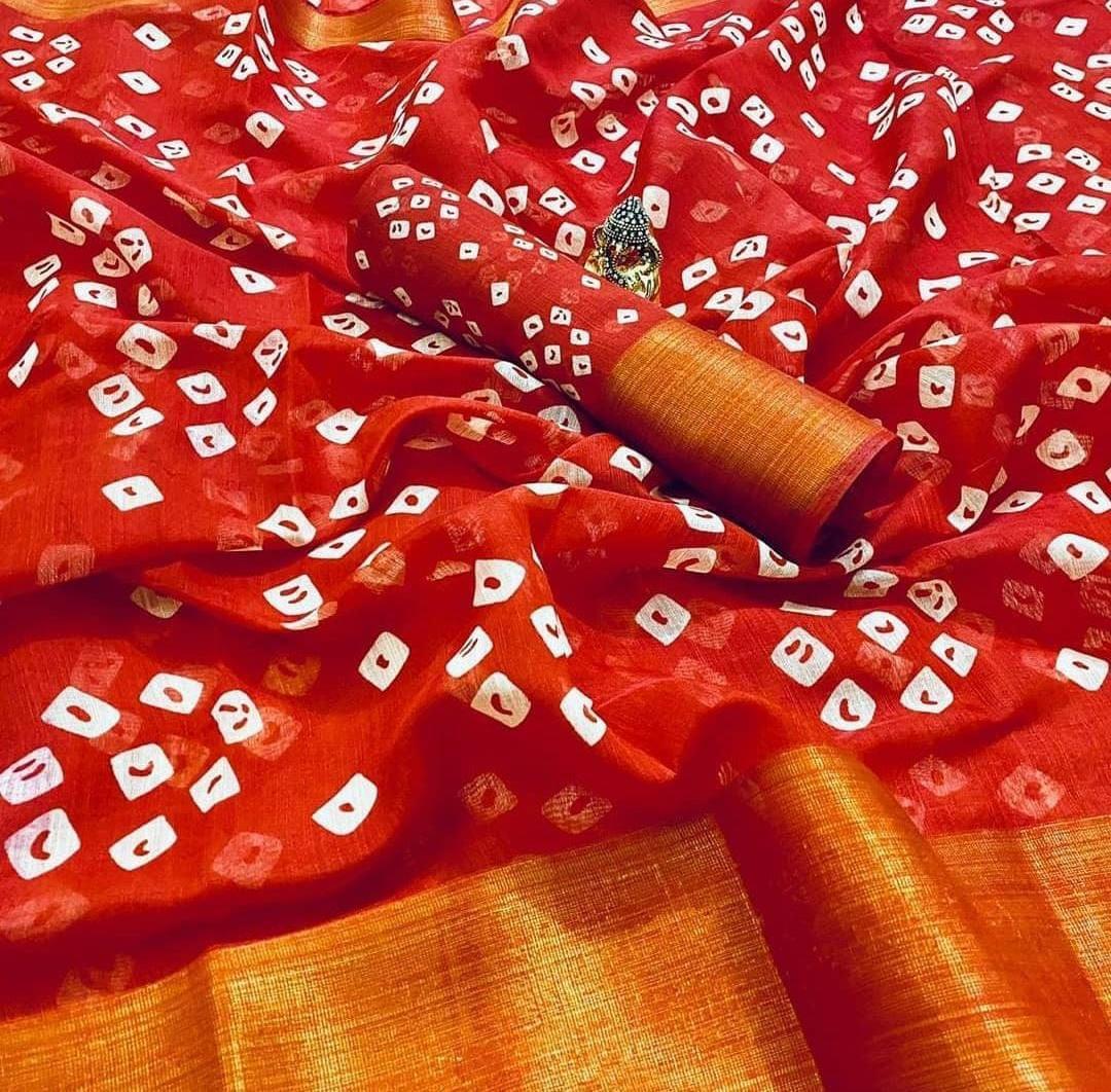 AT 2009 Presents Partywear Mill Print Soft Linen Saree At Wholesale Rate