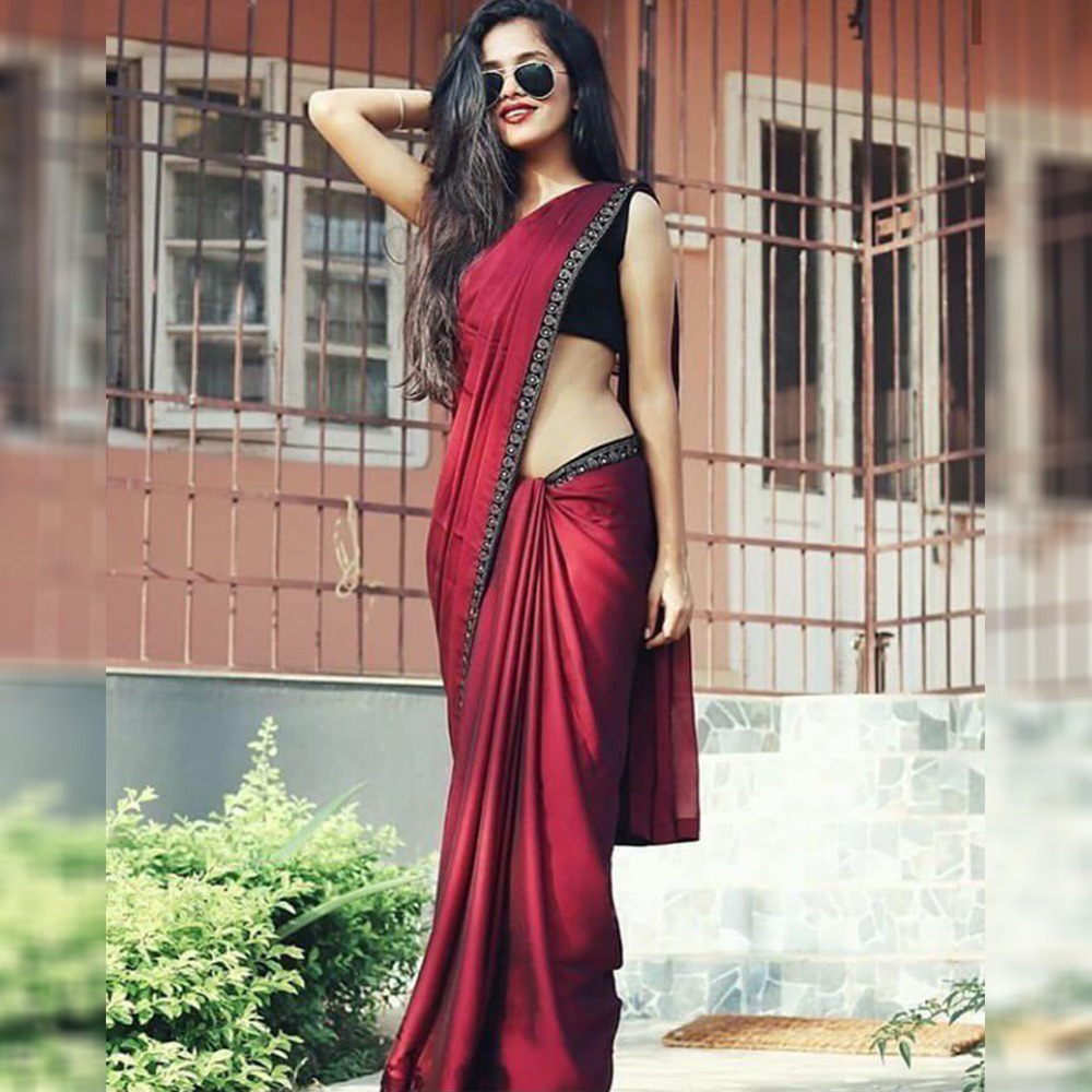 AG-7010 Presents New Designer Maroon Satin Saree At Wholesale Rate