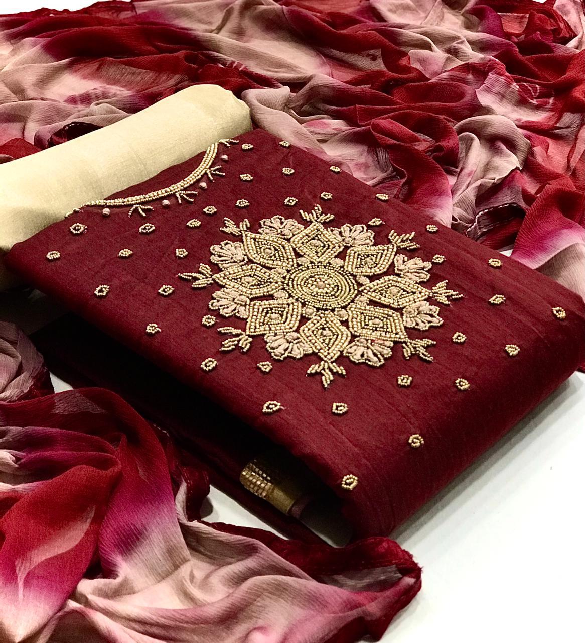 New Boutique Stylish Handwork Silk Dress Material At Wholesale Rate