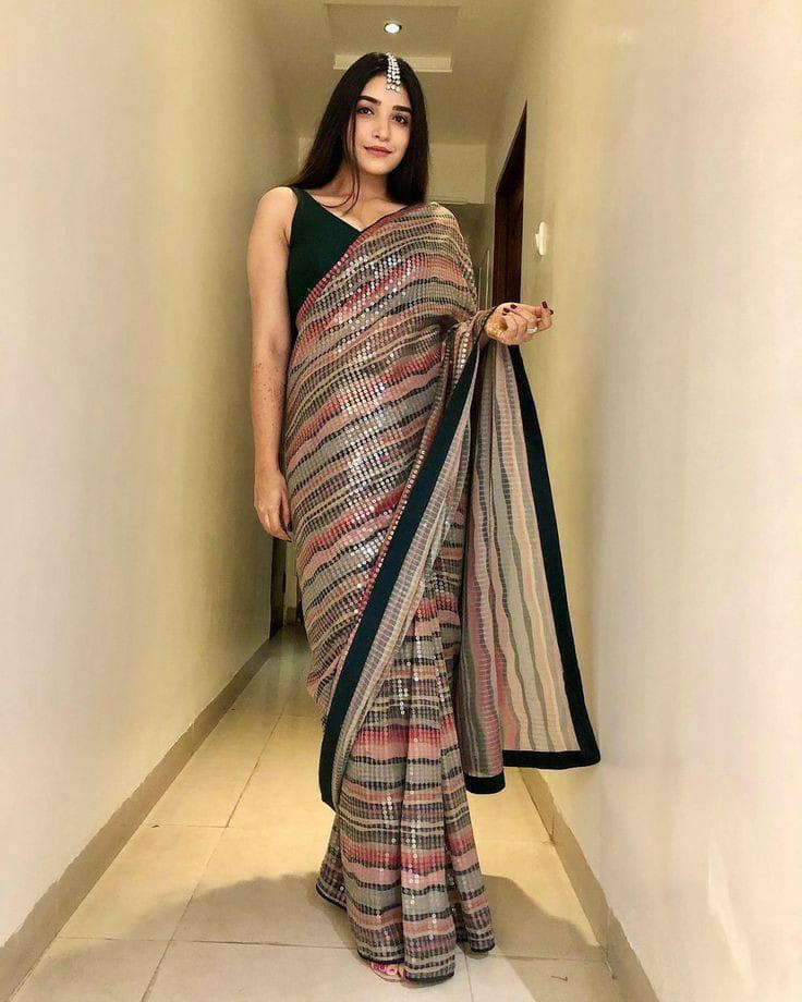 Beautiful Digital Print And Heavy Full Embroidery Sequence Saree At Wholesale Rate