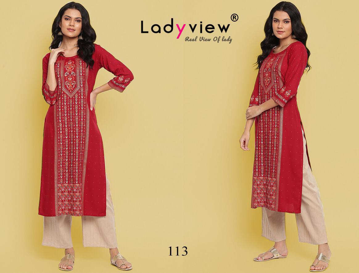 Ladyview Gold Vol-1 Heavy Rayon With foil Print Straight Kurti at Wholesale Rate