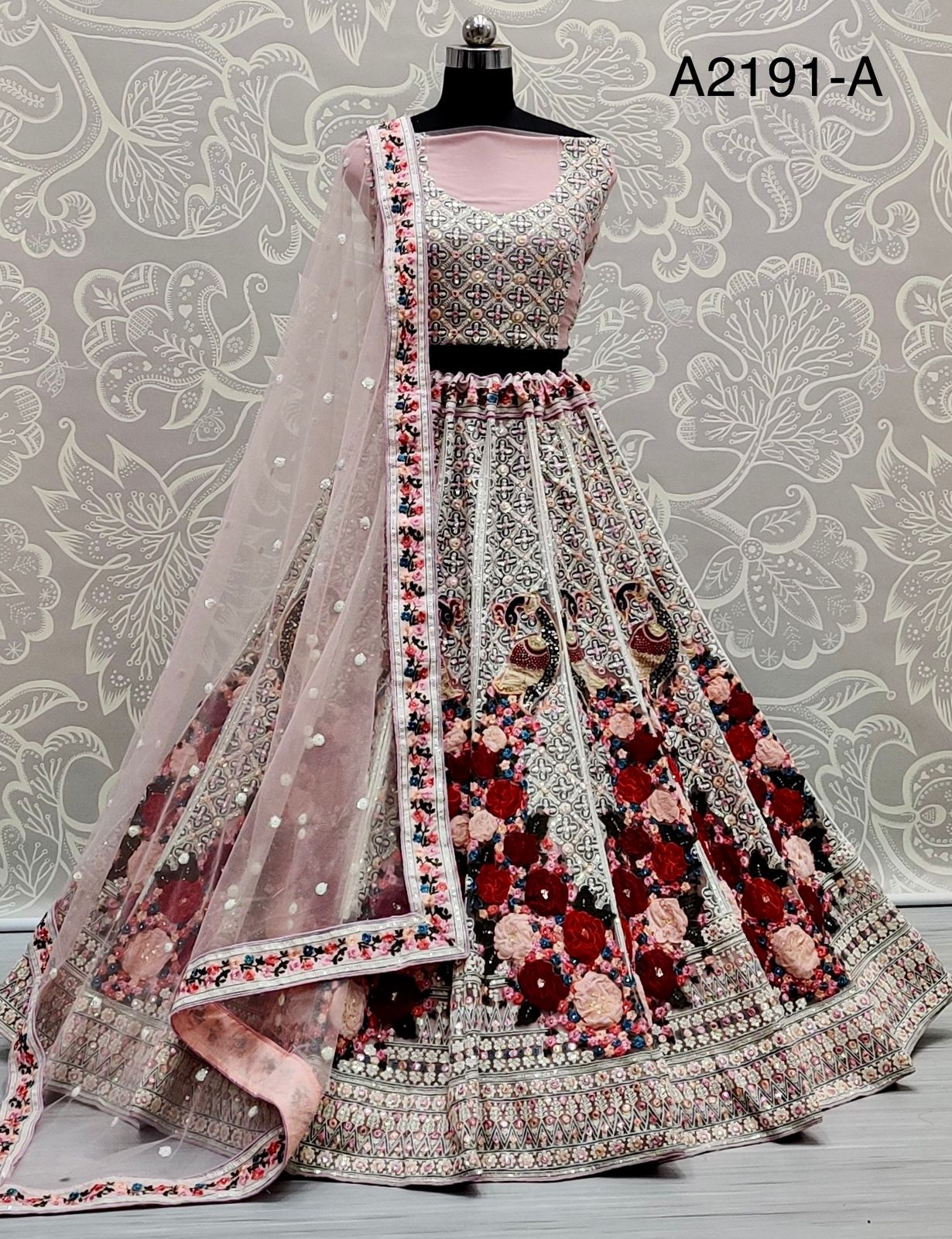 Ladyview Bollywood Bridal Heavy Net Multi thread embroidery Sequences work Diamond work Lehngha  With Choli 