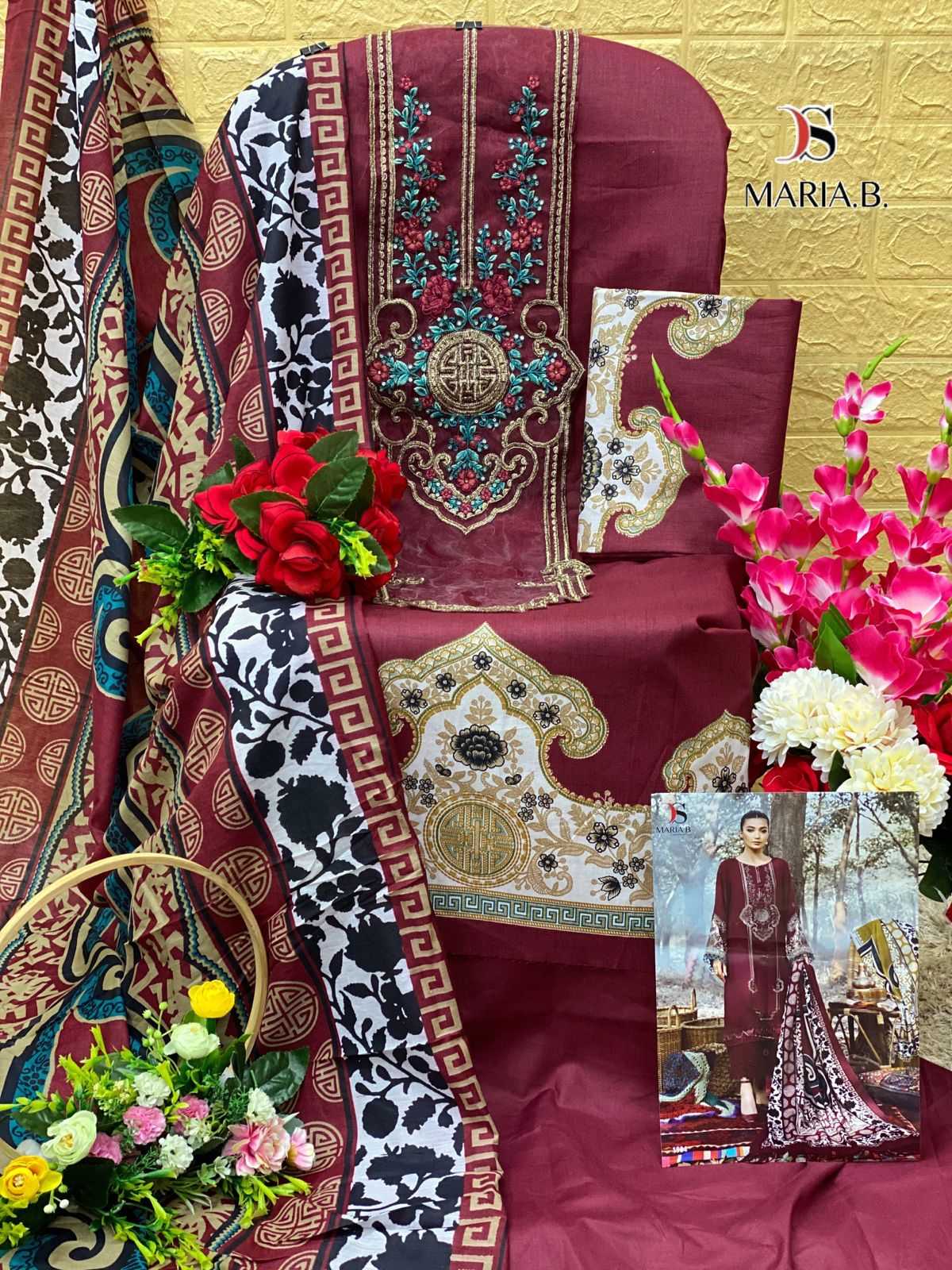 Cotton embroidery dress material wholesale top