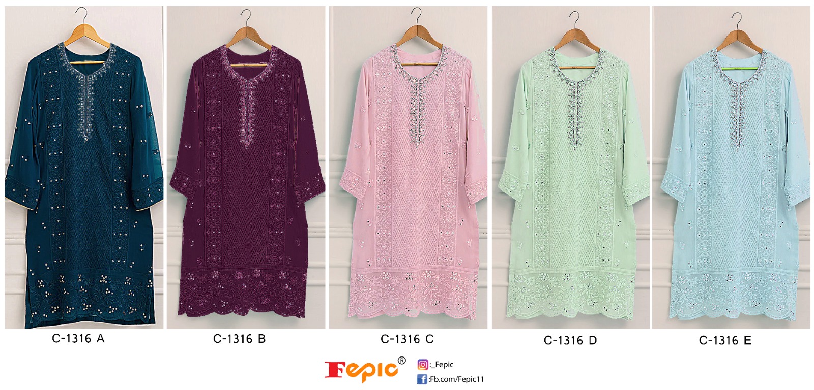 FEPIC ROSEMEEN GEORGETTE EMBROIDERED KURTI 