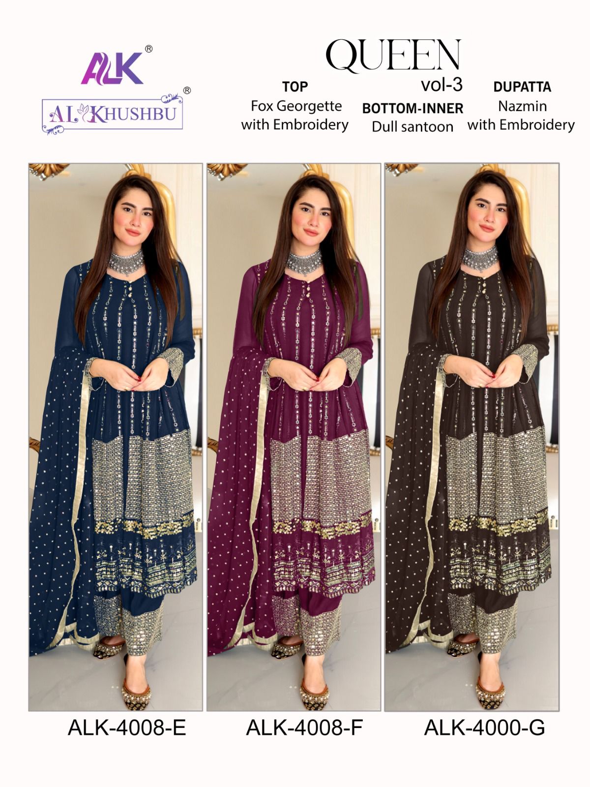 ALK QUEEN VOL 3 GEORGETTE WITH HEAVY EMBROIDERED KURTIS 