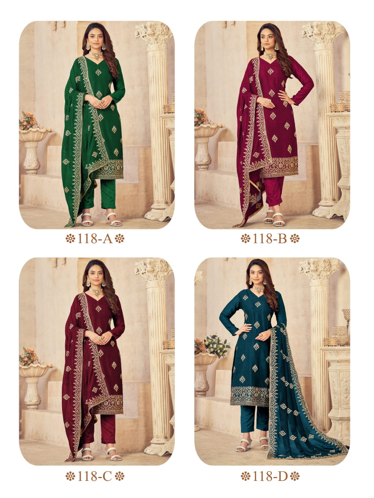 Heavy blooming vichitra with full heavy embroidery work and diamond Work Kurtis