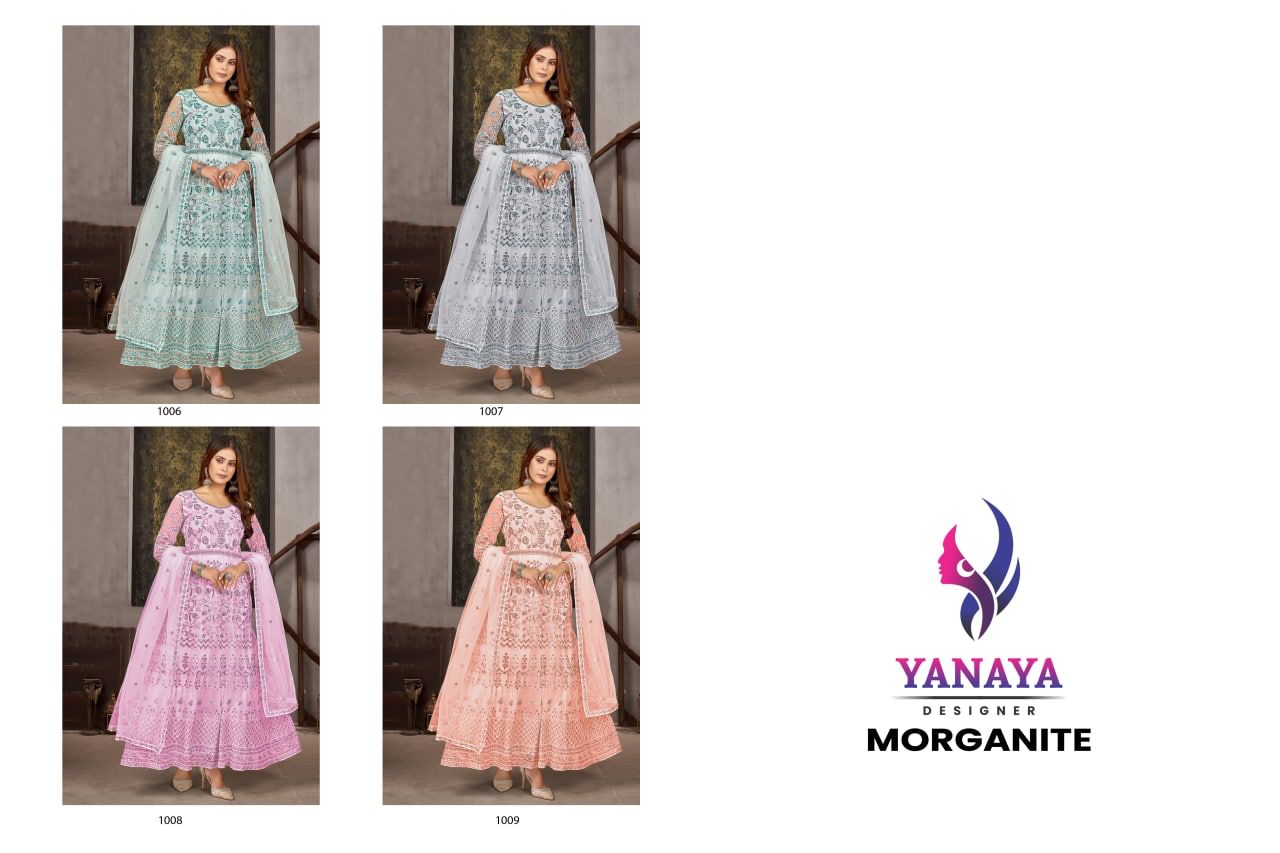 YANAYA MORGANITE Butterfly Net With Sequence Embroidery And Diamonds Work Pakistani Suit