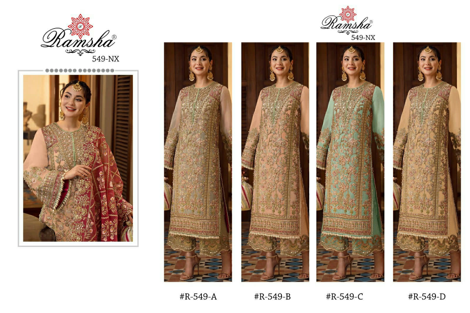 RAMSHA R-549 nx GEORGETTE HEAVY EMBROIDERY WITH BORING PAKISTANI SUIT