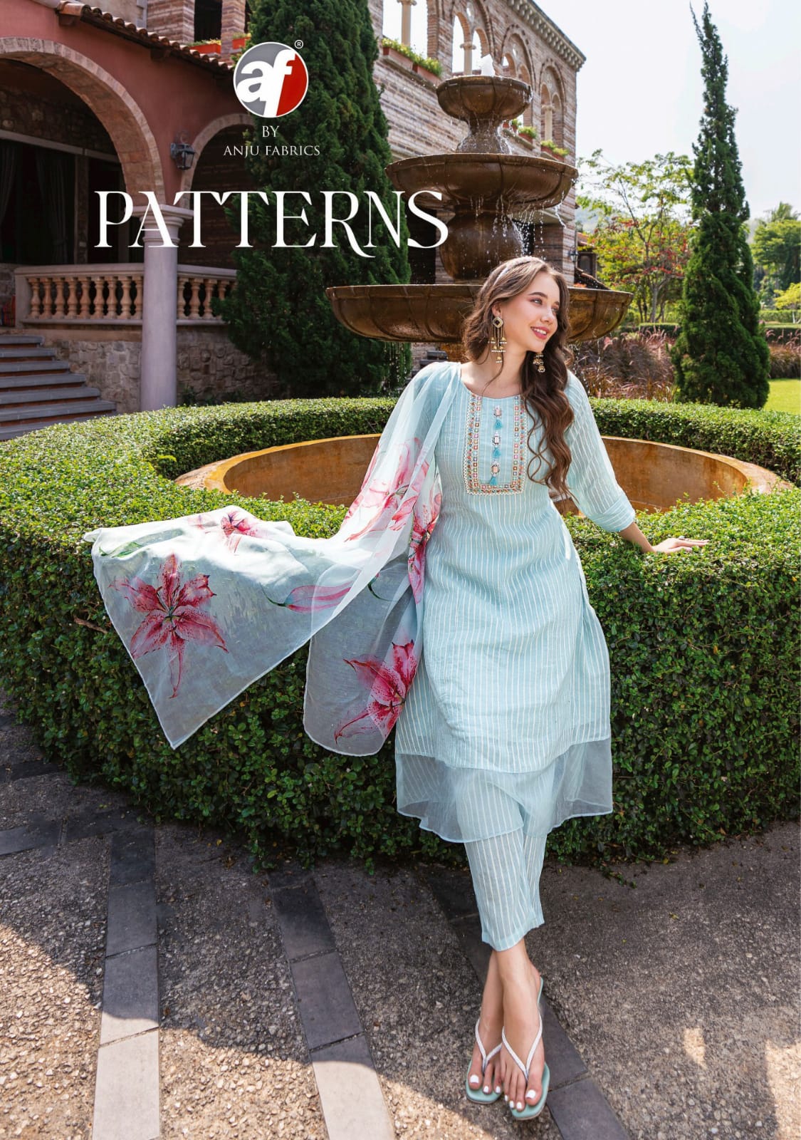 AF Patterns PURE COTTON STRIPS WITH PURE VISCOSE ORGANZA WITH DIGITAL PRINT DUPATTA 