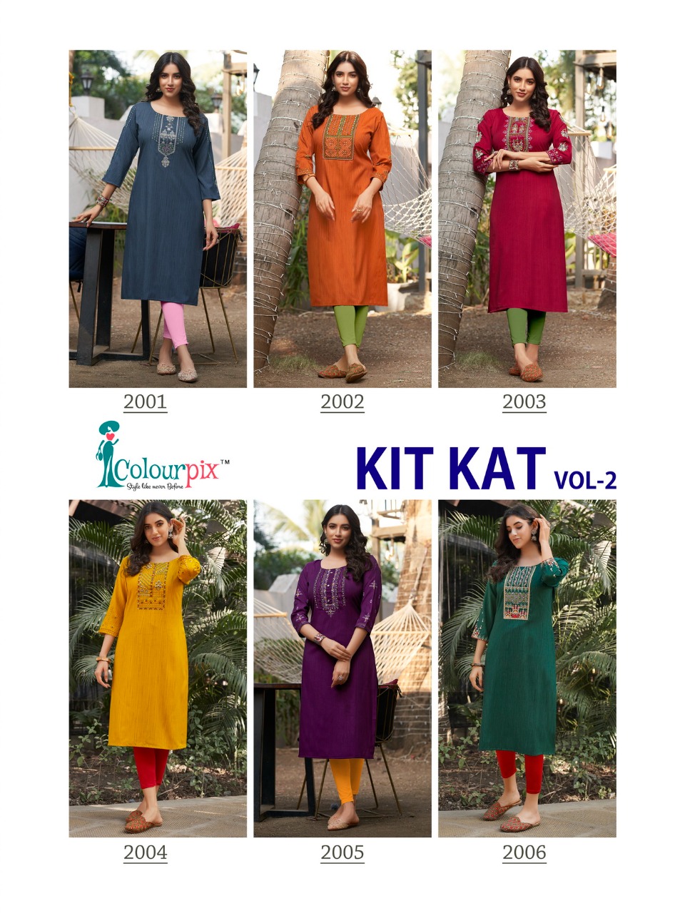 COLOURPIX  Kit kat vol 2 Heavy weaving Fancy Rayon With Embroidery work and Hand work  kurtis