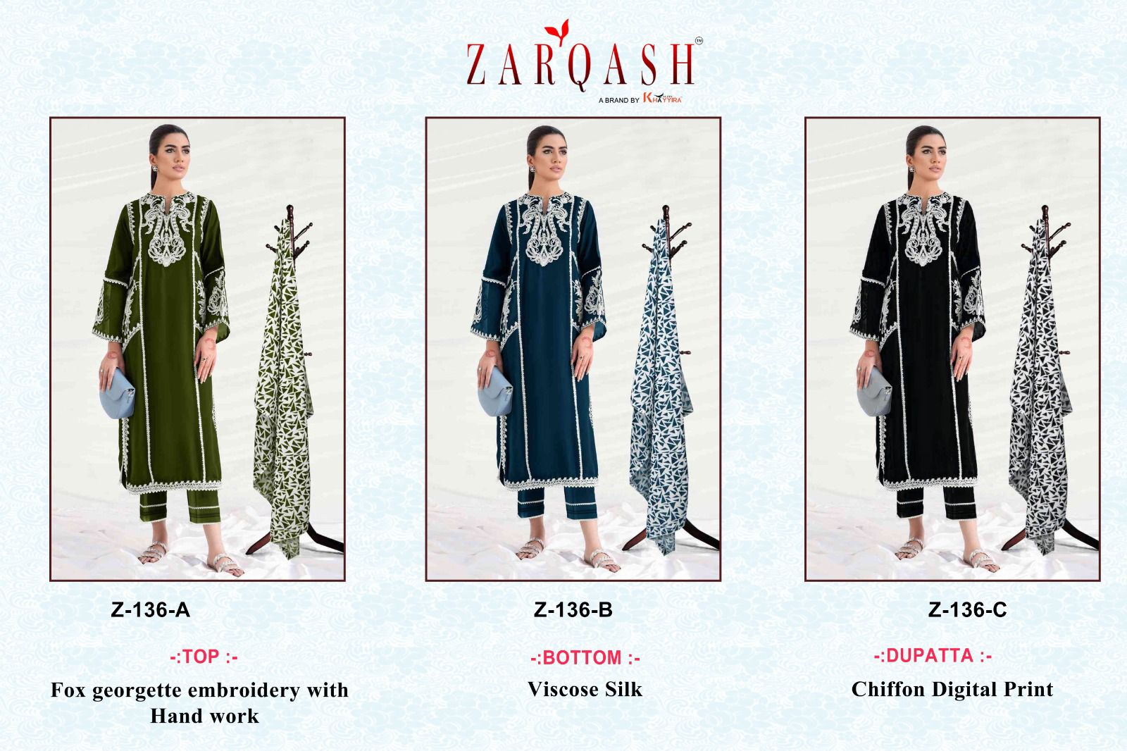 ZARQASH Fox Georgette embroidery with hand work Pakistani Suits 