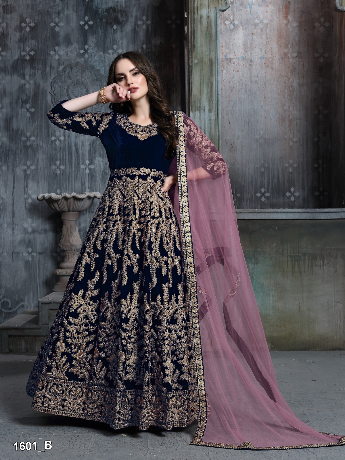 Heavy Real Bollywood Embroidery Work Gown with Dupatta Net with heavy border