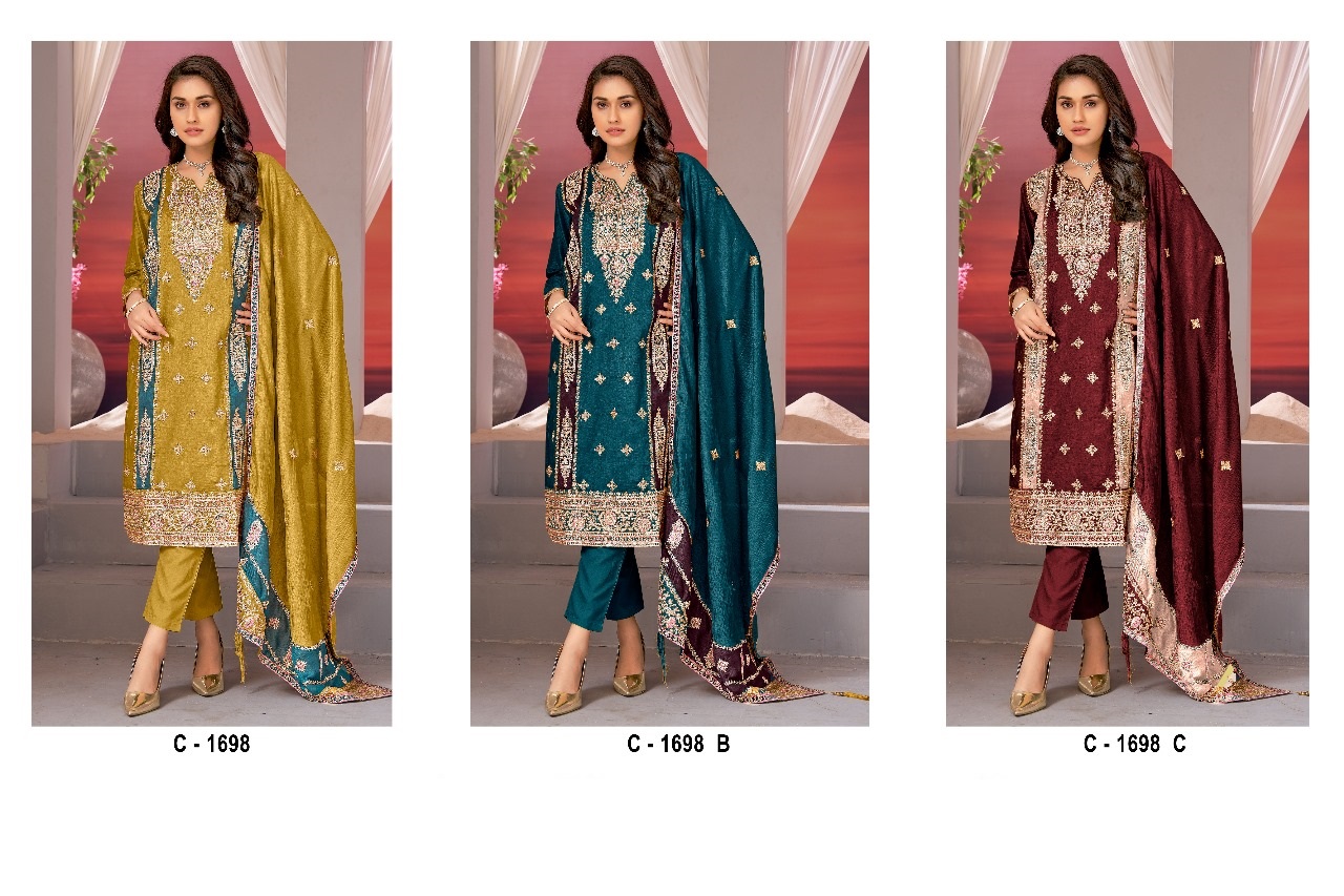 New Heavy Premium chinnon silk suit With embroided and jarkan work dupatta