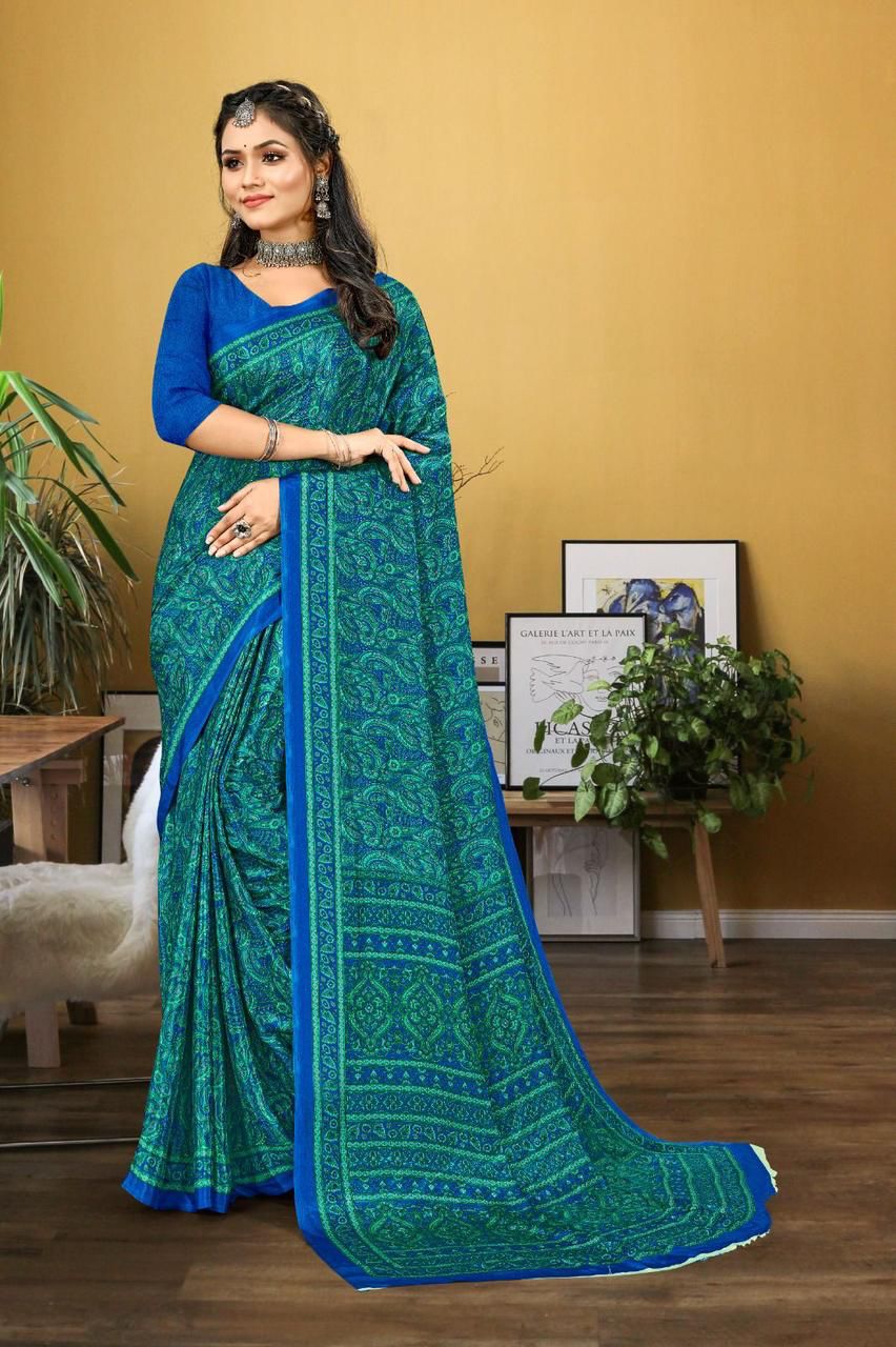 Beautiful Italian crepe silk Uniform sarees for women