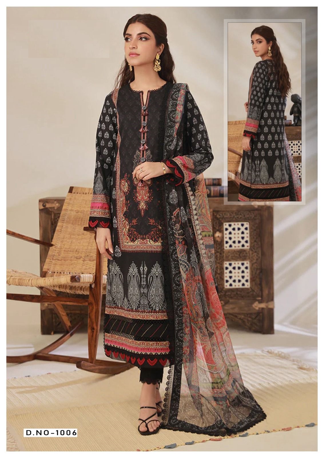 Heavy cotton Karachi print with expansive designer with mal mal  dupatta