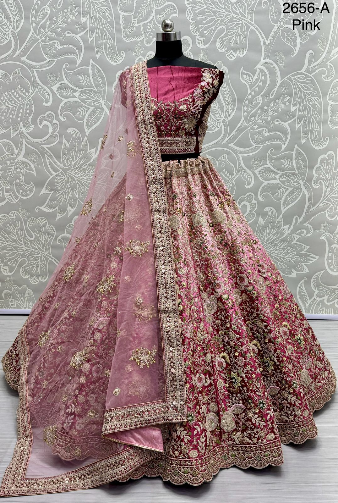 Velvet and sequins, Dori with zari, thread Embroidery with diamond work, and Stitching and canvas attached soft net dupatta