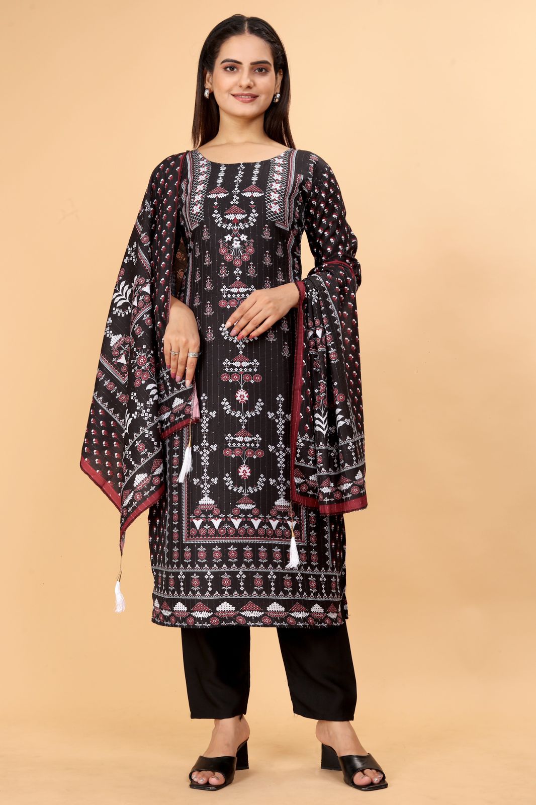 Reyon Kora Muslin Printed and Fully stitched with comfortable size with Sequin work with dupatta Kurtis