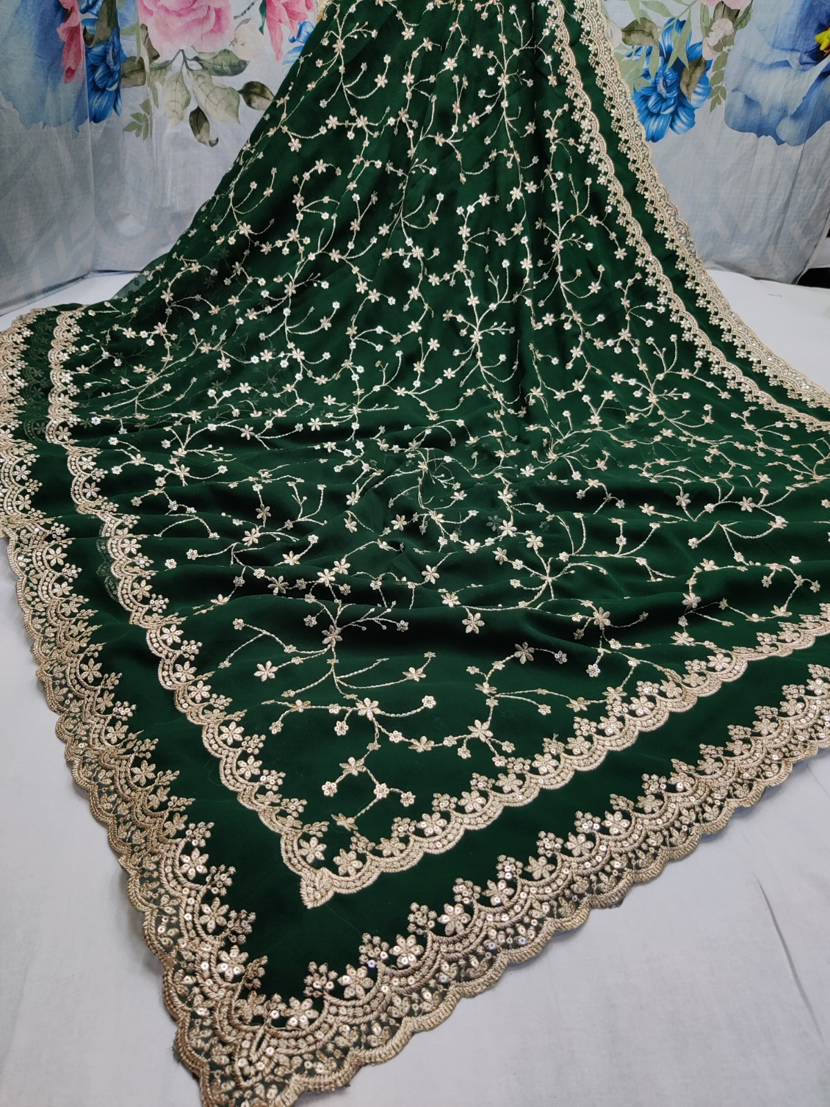 Beautiful Georgette with sequence work Silk with Beautiful blouse color saree