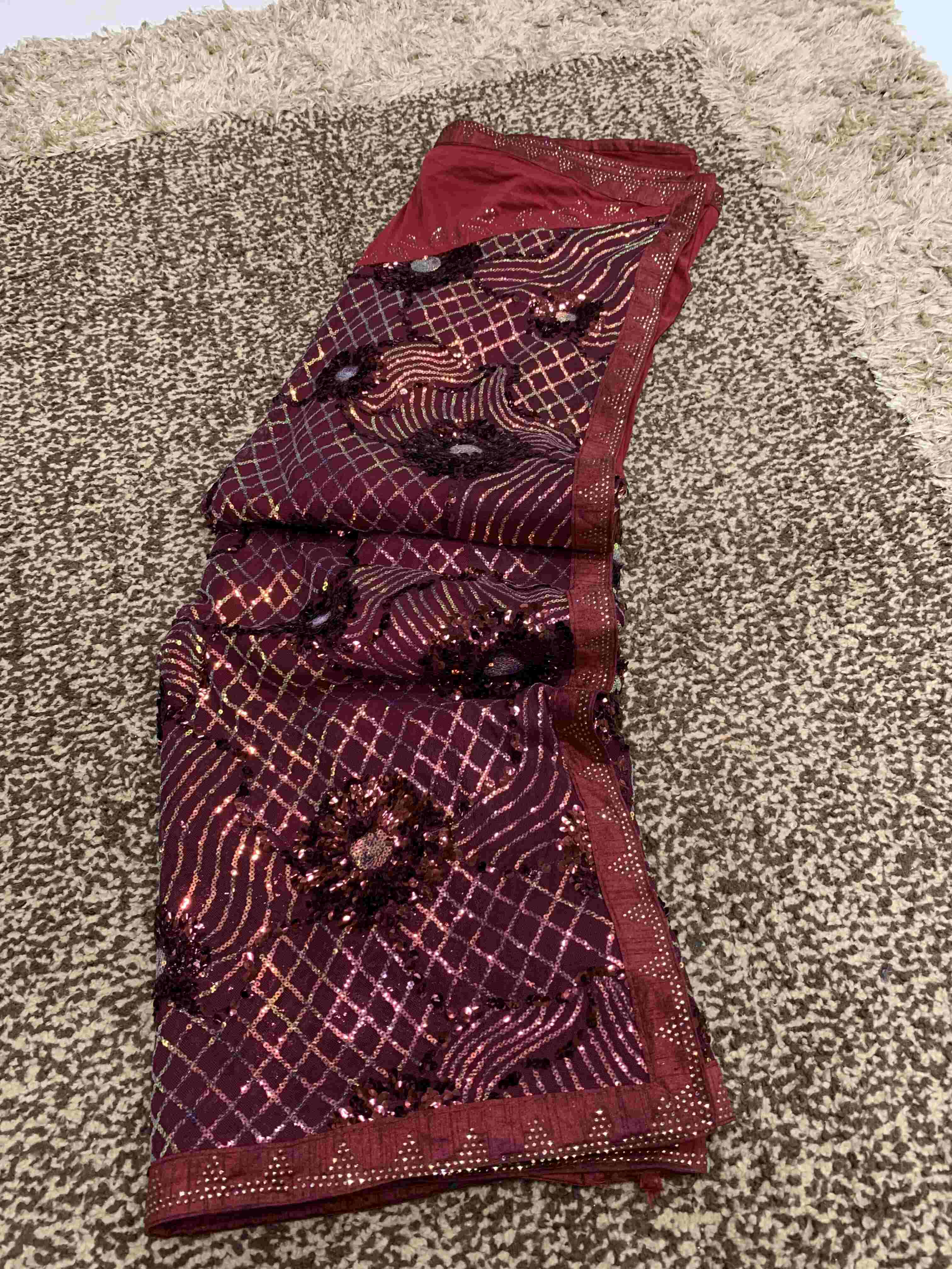 Imported Lycra and export quality fine yard heavy sequins work cut dimensional sari with Swarovski diamond work silk sari