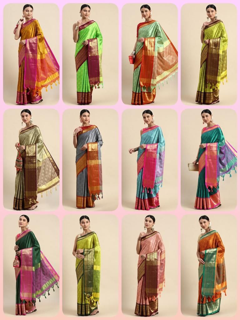 Beautiful Cotton Silk with Broad contrast jacquard work border with Jacquard blouse saree