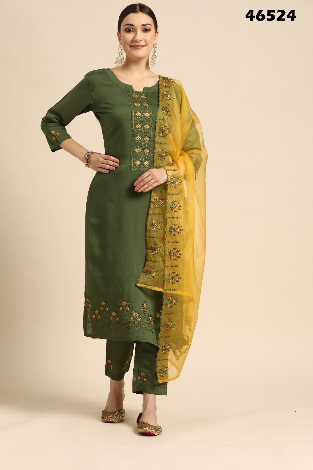 Top chino and embroidered with organza embroidered work dupatta  Kurtis set for online sale