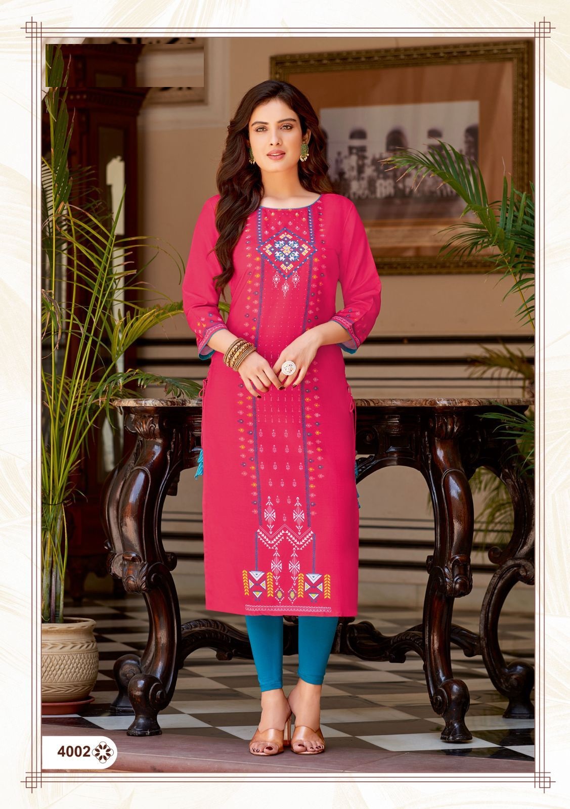 Viscose Rayon Print long kurti with Handwork for online sale