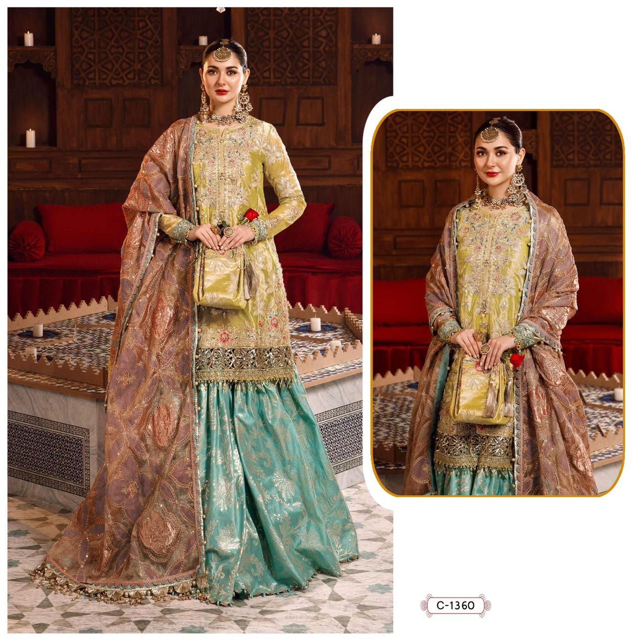 New Pakistani Organza embroidered with handwork and Santos palazzo set suit
