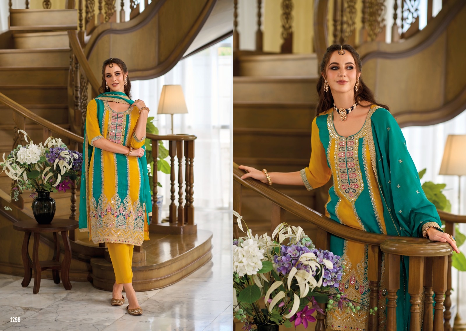 Top soft organza embroidery work with Diamond and heavy silk Bottom with dupatta Kurtis set for online sale
