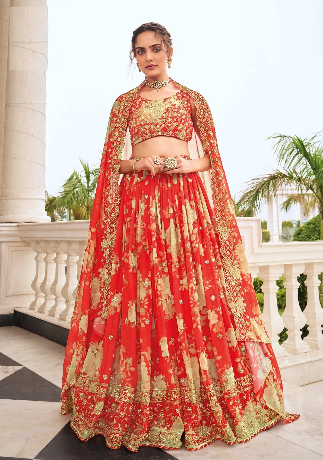 Beautiful Embroider With Sequence Thread Work and Pure Fox Georgette Digital Print with dupatta lehenga choli