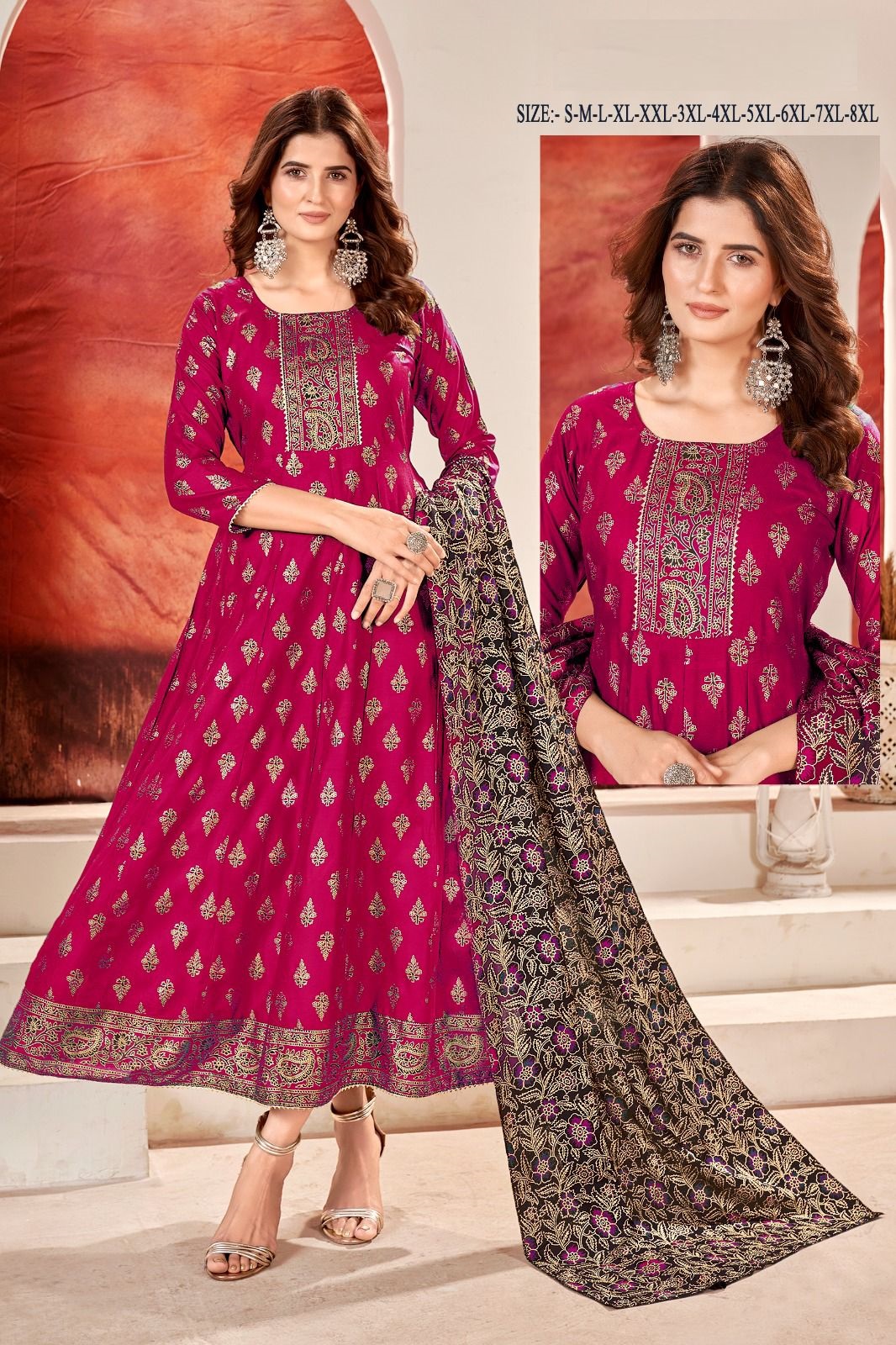 Heavy 14 Kg rayon with multi-cold print with dupatta set Kurtis for online sale 