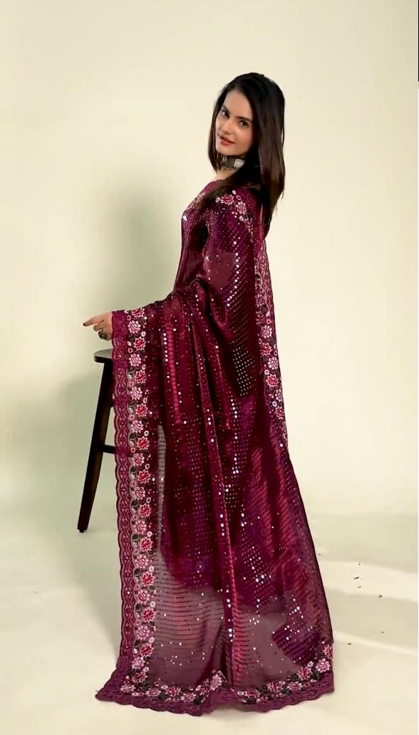 New Design Premium Jimmy cho Silk with Heavy Embroidery Thread Zari with Coding work and Same Fabric of Sari for women