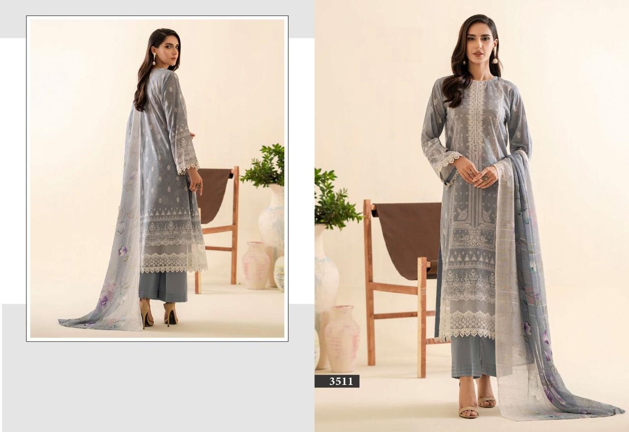 Pure Cotton print with exclusive embroidery patches with silver cotton Dupatta suit for online sale