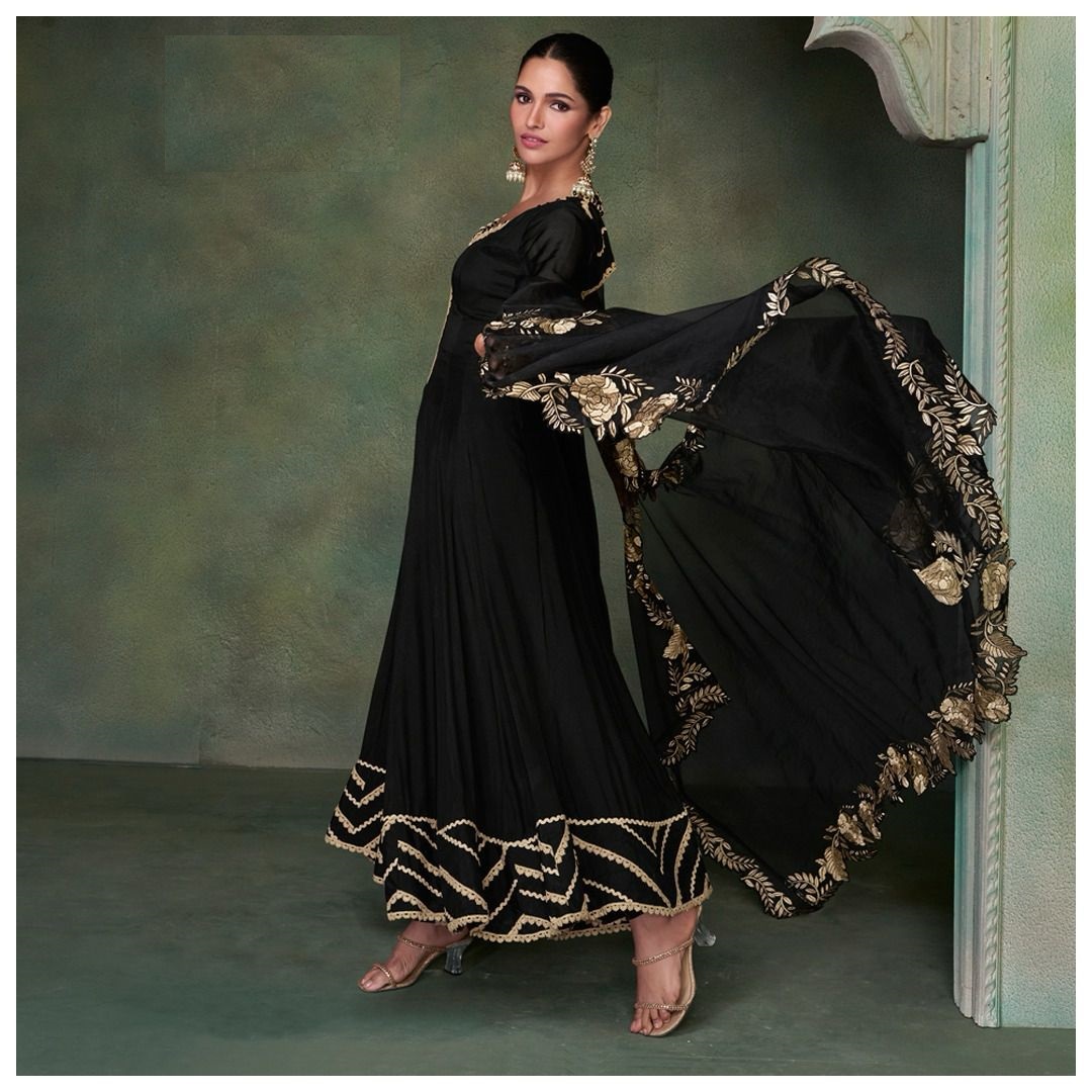 Pure silk with front and back embroidered work with organza net dupatta suit for online sale 