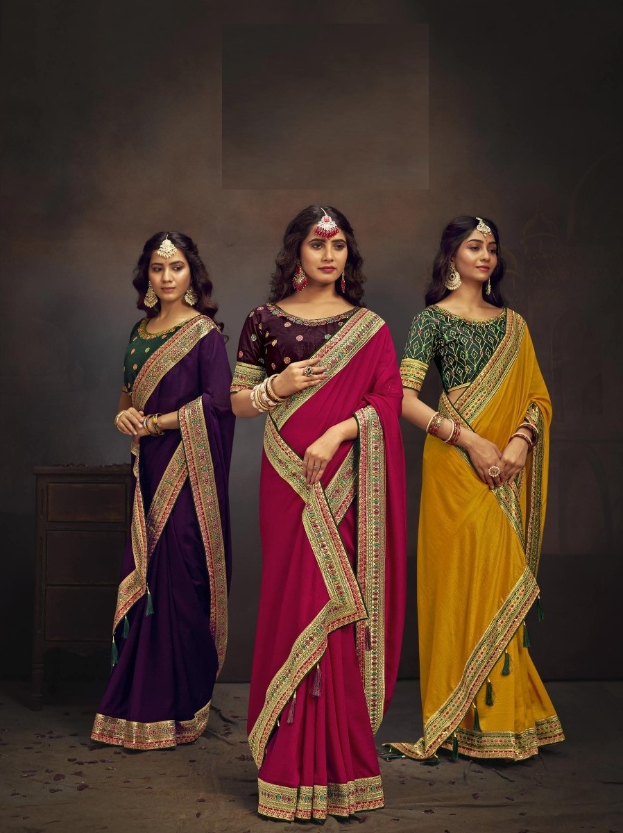 New Collection Vichitra blooming and heavy border with embroidery work sari 
