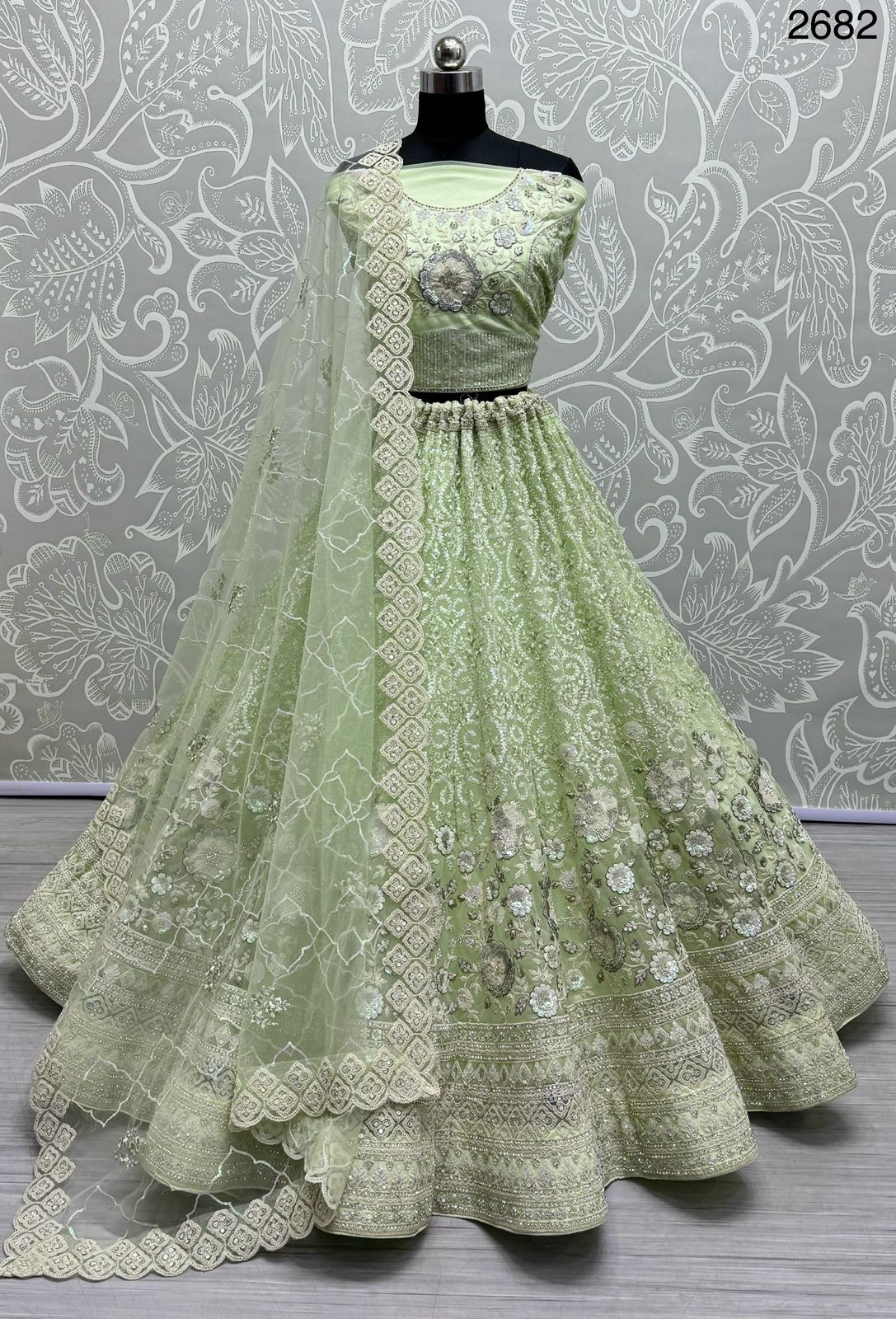 Fancy and Sophisticated Embroidered Designer Party-Wear Lehenga Choli Beautifully Combines Sequins and Dori Work