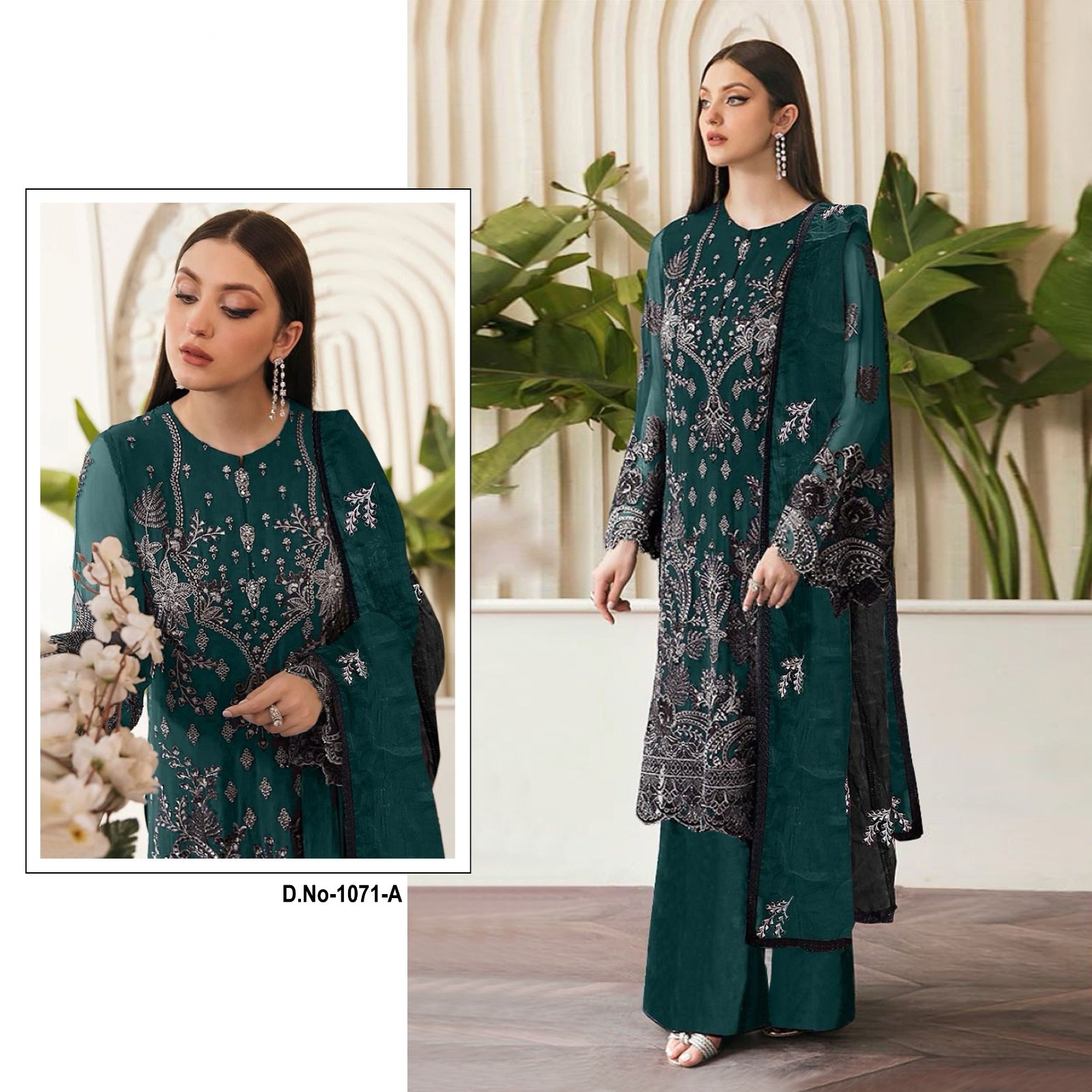 New Heavy Fox Georgette With Embroidery Sequence Work with dupatta four Side Lace suit for online sale