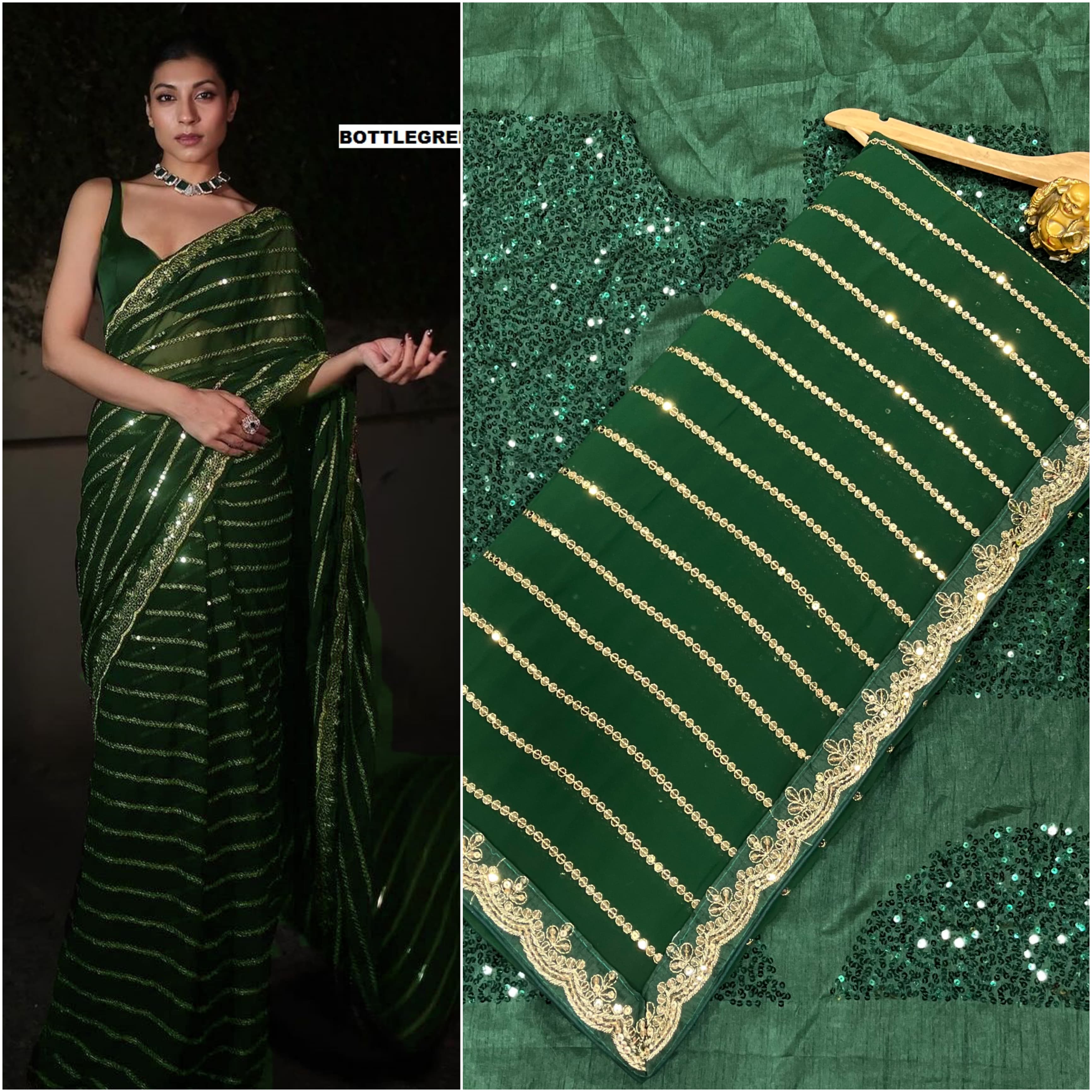 Trending Bollywood Silk Saree with Bold Sequins Design for Adults Available Online