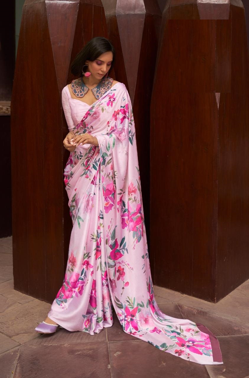 Bollywood Beautiful digital printed satin creep saree for online sale