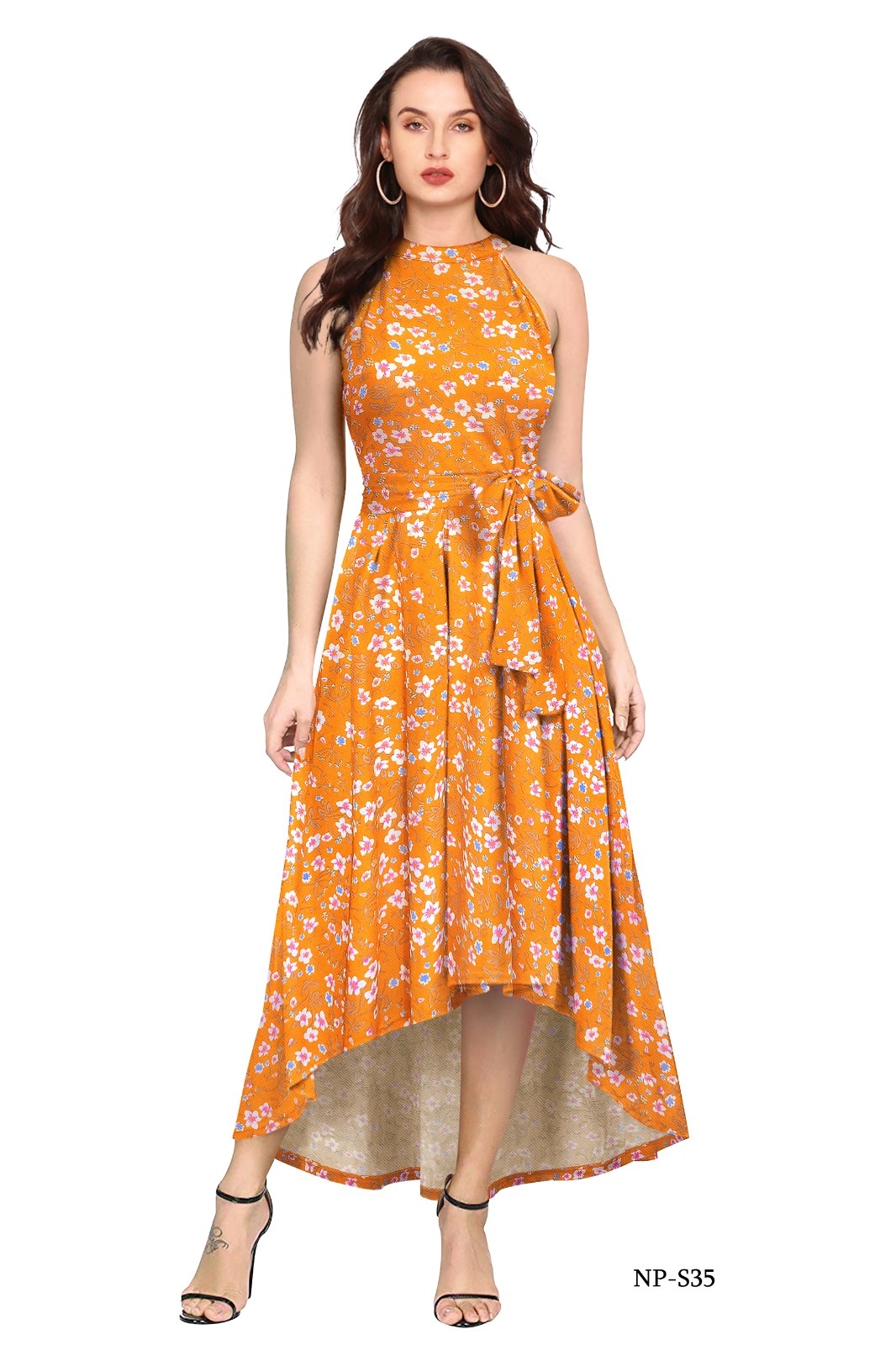  New Exclusive Designer Gown with Flower Print and Ajanta Fabric: full stitched