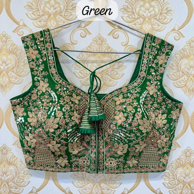 Beautiful heavy embroidery and sequence work with pure soft timoslub silk bridal blouse for online sale