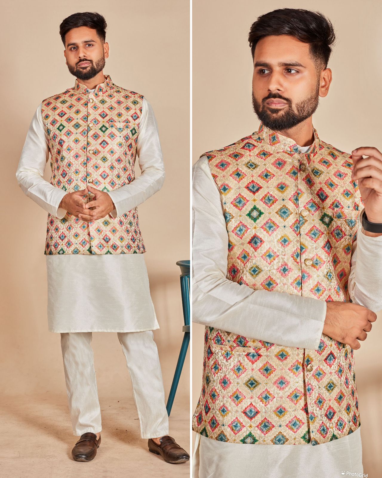 Ready to Wear kurta koti pajama set Soft Silk with Banarasi Jacquard Printed set for men