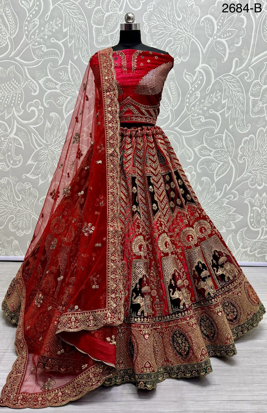Gajraj Pattern Heavy Embroidered and designer patchwork Lehenga choli for bridal online sale
