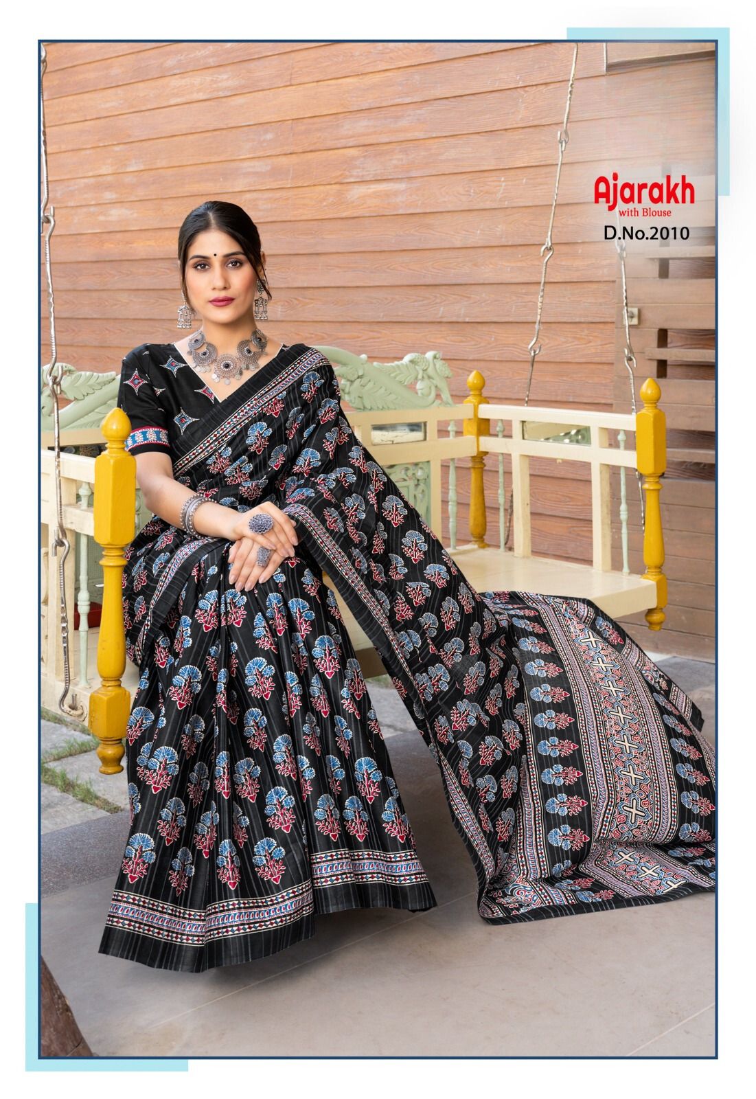 Pure Heavy Malai Cotton Ajarakh printed saree for women online sale