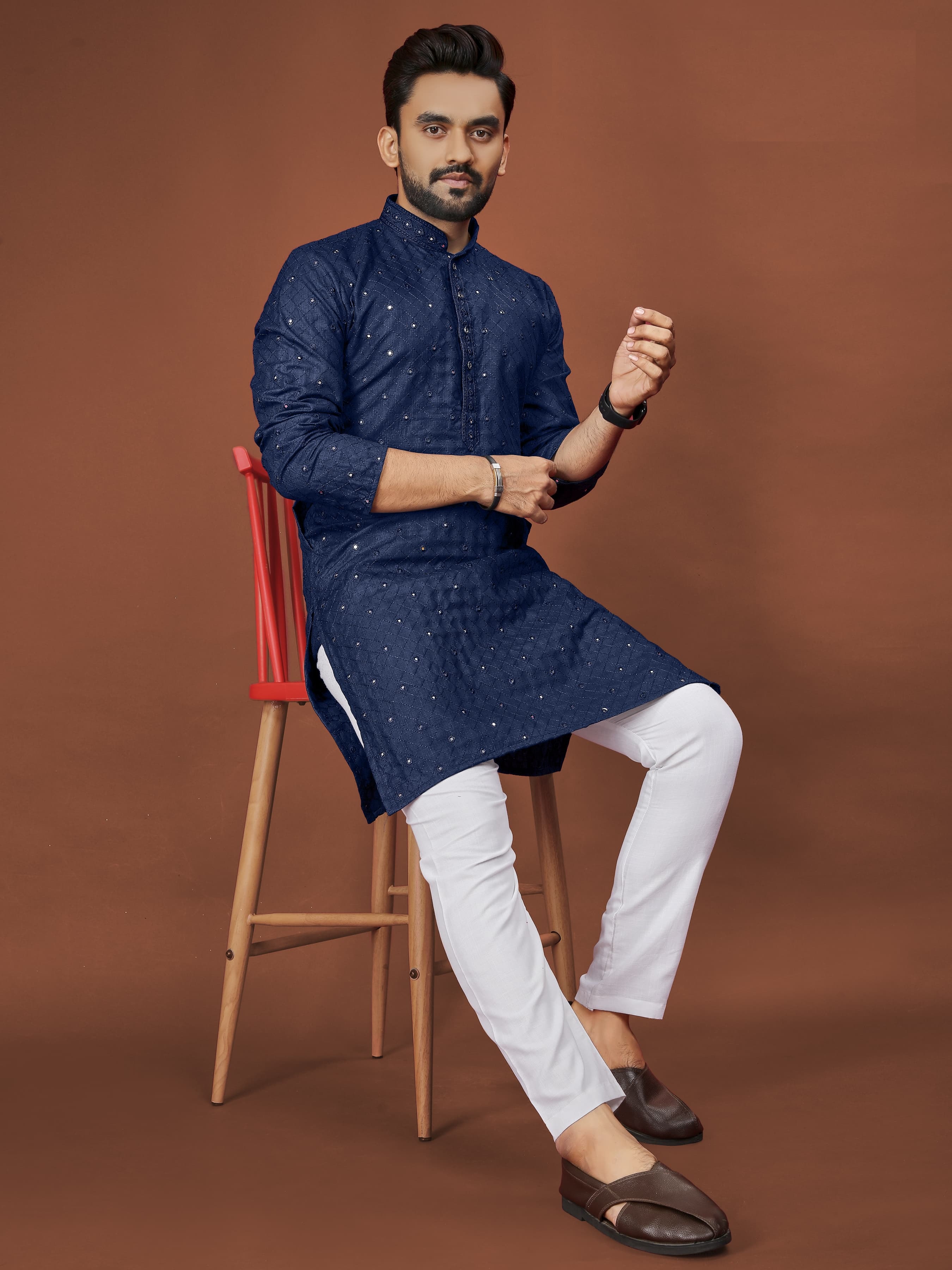 New pure cotton fabric With Embroidery Mirror Work Kurt for men
