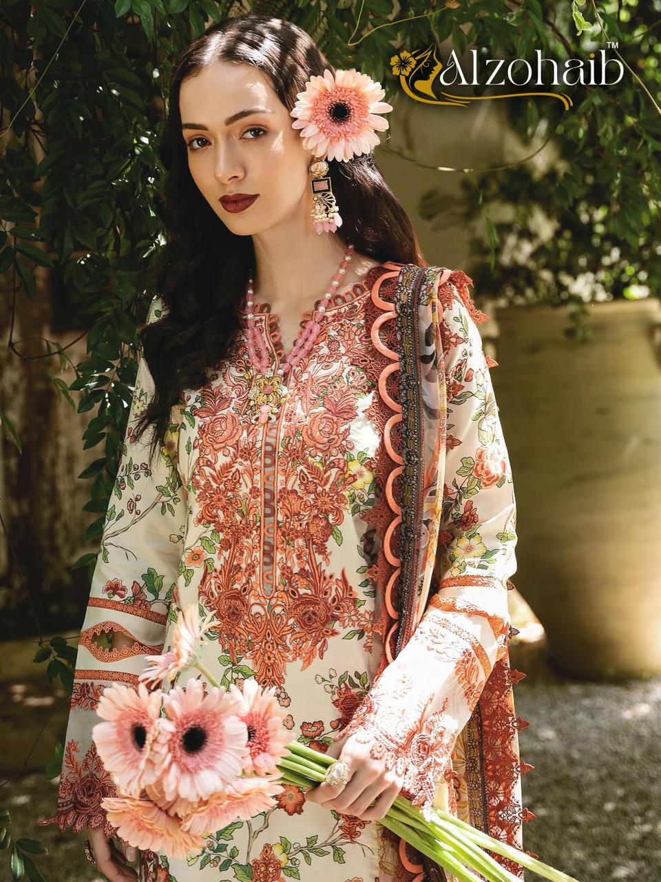 Pure Cotton Print With Self-Boring Work And Patch Salwar Suit