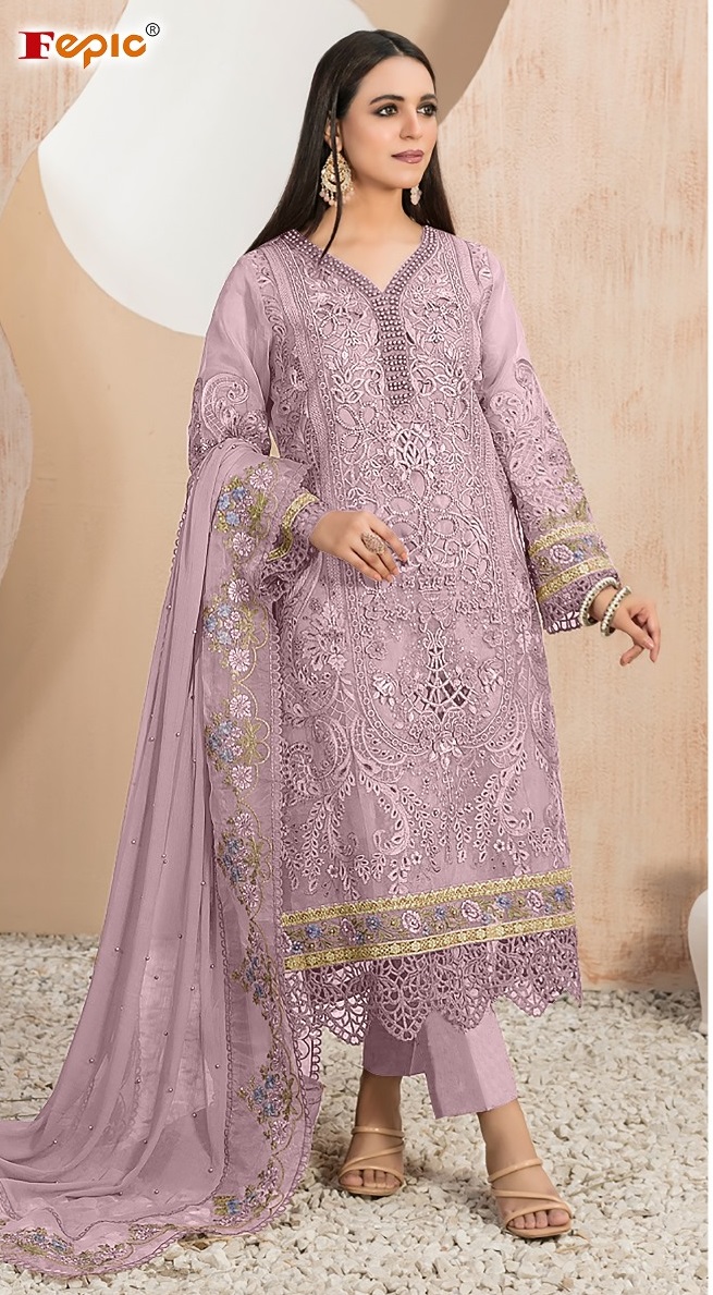 ORGANZA EMBROIDERED WITH APLIQUE AND PEARL WORK SUIT